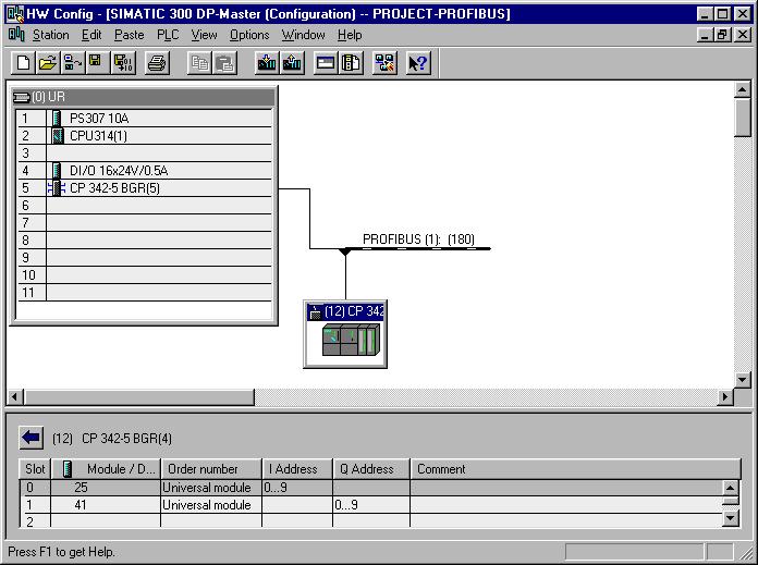 4 DP Master Mode with a PROFIBUS CP in an SIMATIC S7-300 System Configuration Table The following figure shows an example of a configuration after configuring in the Master System Configuration Table