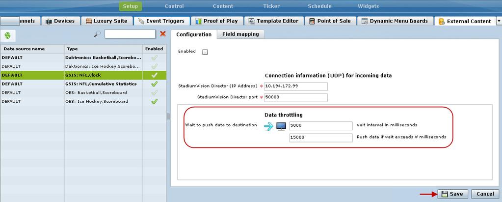 Configuring External Content Integration in Cisco StadiumVision Director How to Configure External Content Integration To configure data throttling, complete the following steps: Step 3 In the left