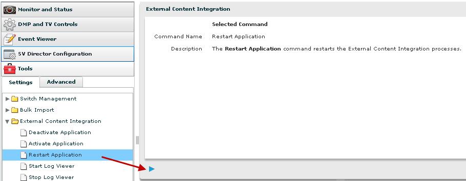 Activate and restart the External Content Integration application from the Management Dashboard.