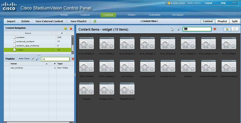 How to Configure External Content Integration Configuring External Content Integration in Cisco StadiumVision Director 11. Create a playlist from the Control Panel for the widget that you created.