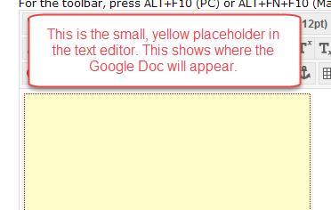 After clicking Update, you should see a small, yellow placeholder in your text editor. This is where your document will appear.