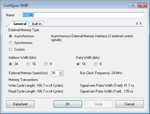 External Memory Interface (EMIF) PSoC Creator Component Datasheet Component Parameters Drag an EMIF onto your design and double click it to open the Configure dialog.