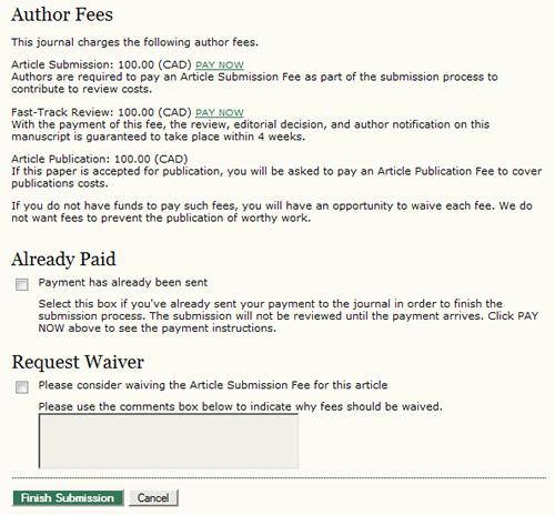 Figure 3.18. Author Fees Click Finish Submission to submit your manuscript.