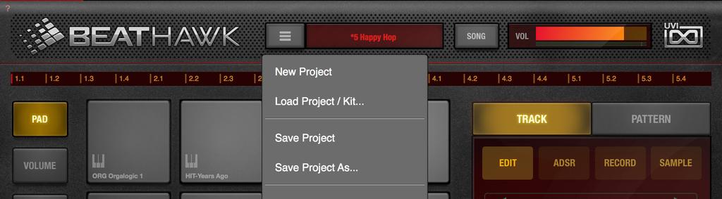 WORKING WITH PROJECTS Loading a Project or Kit There are two load options within BeatHawk: Load Project and Load Kit Only Load Project Loads the entire project