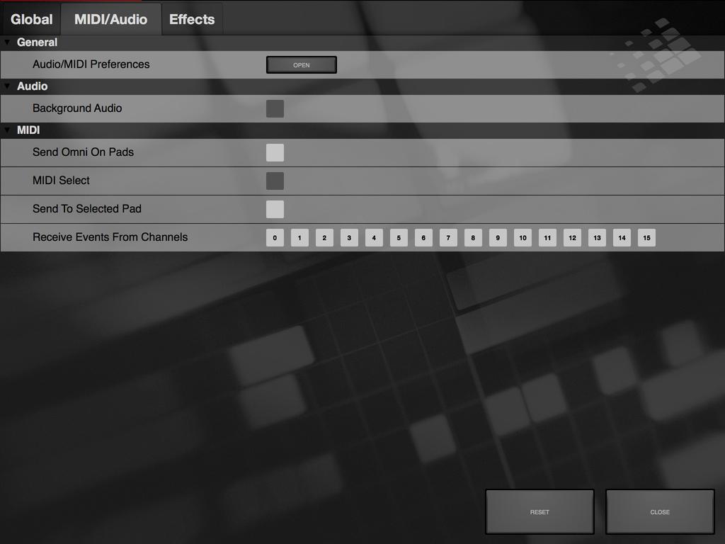 SETTINGS AND CONNECTIVITY Preferences - MIDI/Audio Audio/MIDI Preferences Opens the Audio and MIDI Settings editor Device Select ipad or available USB Audio Interface Sample Rate Defaults to 44.