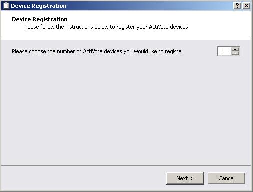 5. Click the Register button. A Device Registration window will open. Device Registration Window 6.