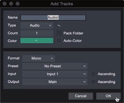 Power User Tip: If you would like to add an audio track for each of the available inputs, go to Track Add Tracks for All Inputs.