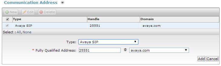 Click the Add button to save the Communication Address for the new SIP user.