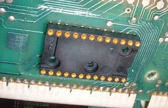 Solder the socket pins to the circuit board. Next insert the G2 Flash chip adapter into the DIP socket.
