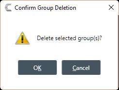 CONVERGE Pro 2 CONSOLE Room - Offline 85 14.(Optional) To delete a group, select it, then click Delete. The Confirm Group Deletion dialog box appears: 15.Click OK.