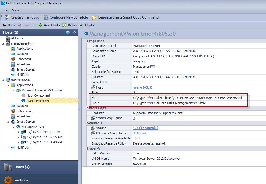 The above ASM/ME screen capture shows the new location of the ManagementVM configuration file and VHD file as G:\Hyper-V\Virtual Machines and G:\Hyper-V\Virtual Hard Disk respectively.