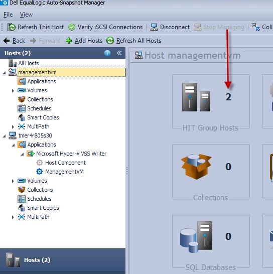 Expanding the tree under the Hyper-V host shows the ASM/ME supported applications.