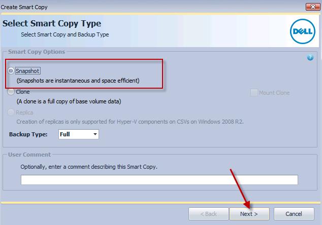 3. In the summary window, select Create to create the Smart Copy Snapshot.
