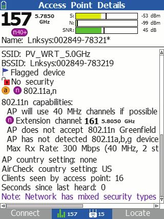 AirCheck Wi-Fi Tester Users Manual A B D E F G H I J K L M N O P Q R S Figure 7. Access Point Details Screen C ffy06.eps A The channel and frequency of the access point.