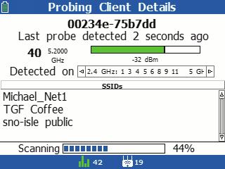 AirCheck Wi-Fi Tester Users Manual E SSIDs the client uses in probes. A B C D E F Scanning: The percentage of the available channels that have been monitored for clients.