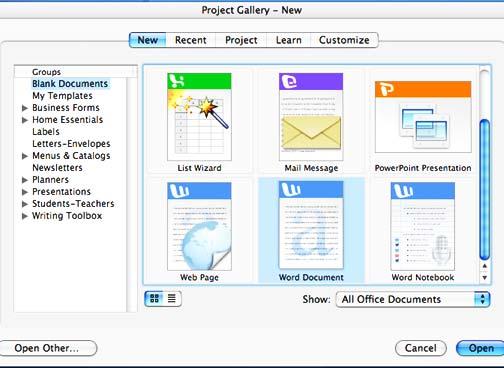 Introduction to Microsoft Word 2004 for Macintosh Launch Word 2004 You launch Word 2004 on the MACINTOSH by clicking the Word icon on the DOCK.