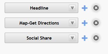 The Map-Get Directions widget shown on the previous page has a Headline Widget and a Social Share widget above it.
