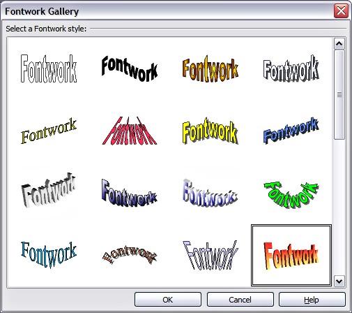 Figure 9. The Fontwork Gallery 3) Double-click the object to edit the Fontwork text.