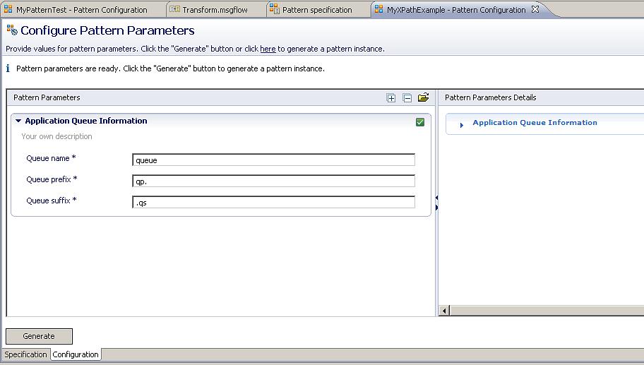 When the Pattern Parameter dialogue window is open, expand the group called Application Queue Information