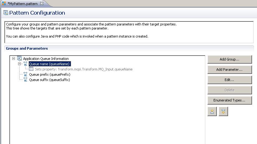 7. You have now defined three pattern parameters in the group Application Queue Information.