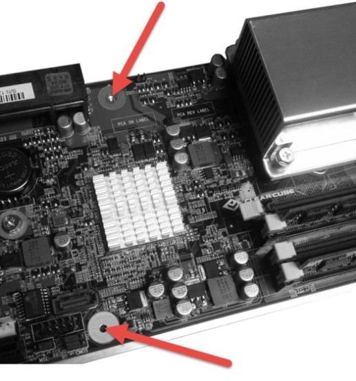 Procedure: installing the V5420 Host Card (continued) Step Action 4 Remove the two 6-32 hex screws in the locations shown below, and set them
