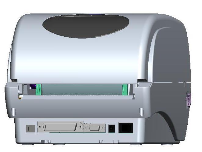 2.3 Printer Parts Clear Window Ribbon Access Cover LED Indicator Feed Button Printer Top Cover Top Cover Open Lever Fig. 1 Top front view 6 1. USB Interface 2. Centronics Interface 3.