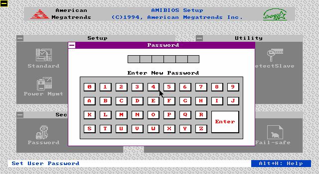 3.14 Password Setup The Password Setup option is selected by choosing the Password icon from the Security section of the AMI WinBIOS Setup main menu selection screen.
