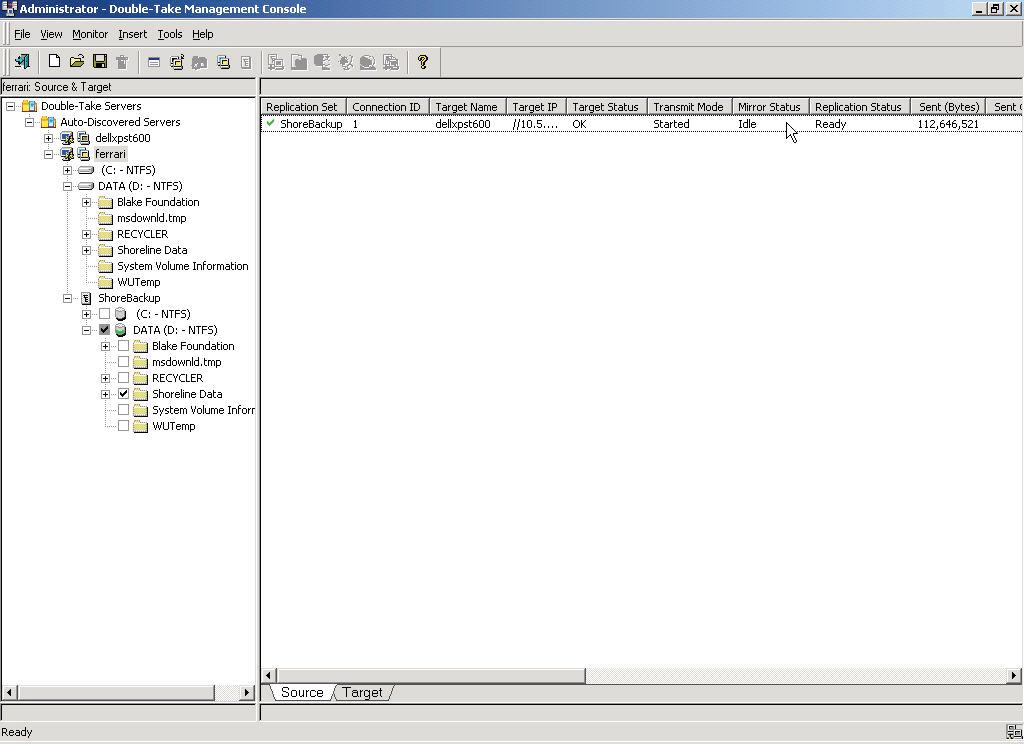Management Console will now display the information on the replication set for both the Source and Target.