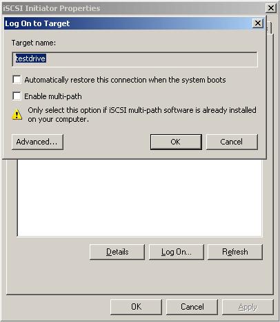 The Log On to Target dialog appears.