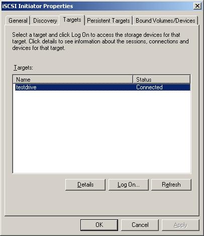 Disconnecting from the target Launch the Microsoft iscsi Software Initiator application by selecting Start->All Programs->Microsoft iscsi