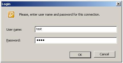 The Login dialog asking for the User name and the Password input looks