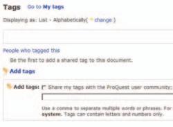 Share Tags 4 Tags are a way of using keywords to label references so that they may be easily searched and located at a later time.