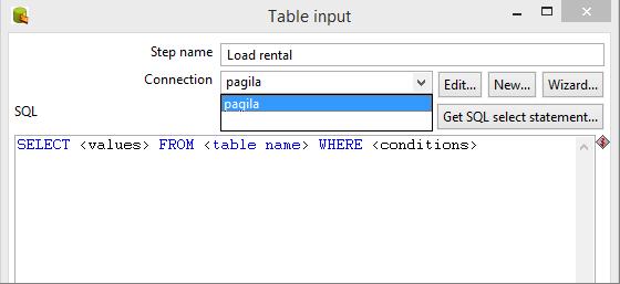 Click the Close button and then click the Finish button. Adding a Table Input Drag a Table Input from the list of available inputs in the Design tab onto the transformation.