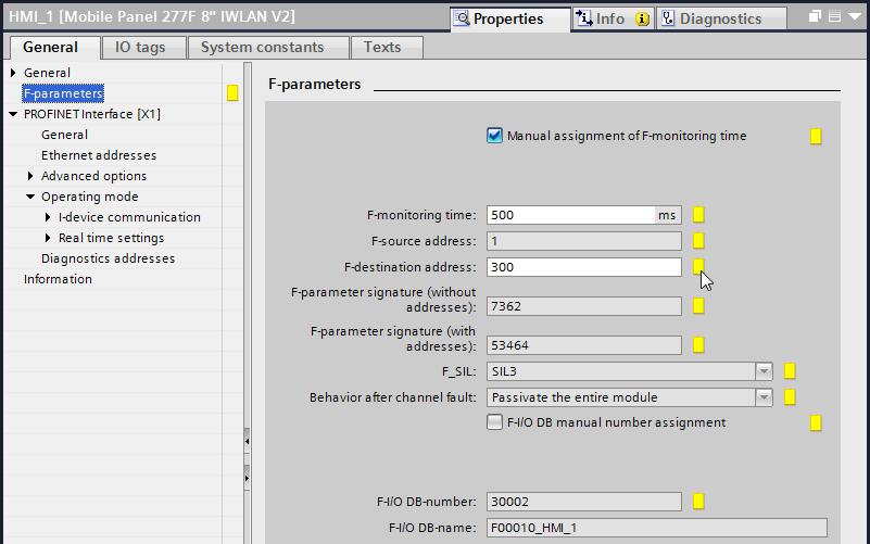 Siemens AG 2016 All rights reserved 5.4 Device configuration 7. F parameters (specifying PROFIsafe address) Call the area navigation in Properties > General. Select the F parameter entry.