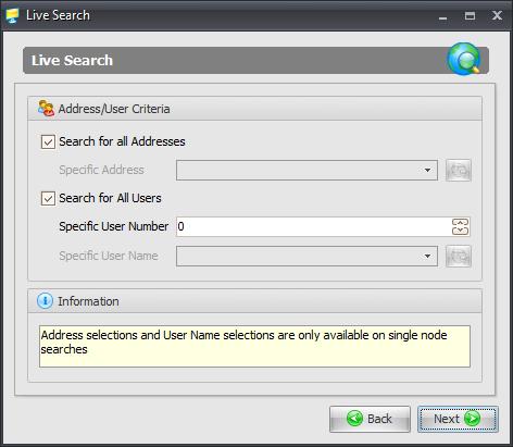 Now select the Addresses (devices) or leave the Search for all addresses ticked and the software will search for all devices on the system