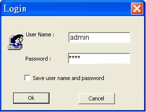 4.2 Login The default User Name & Password are listed below.