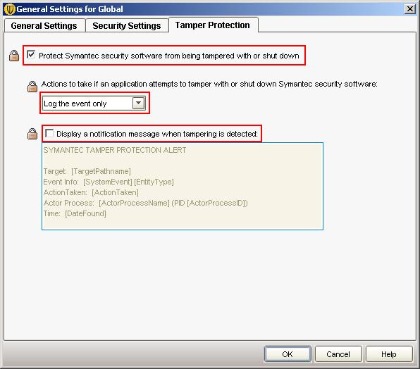 2.6 Client Administrator and Tamper Protection Options Tamper Protection settings Menu Clients > "Policies" tab > General Settings > "Tamper Protection" tab "Protect Symantec security software from