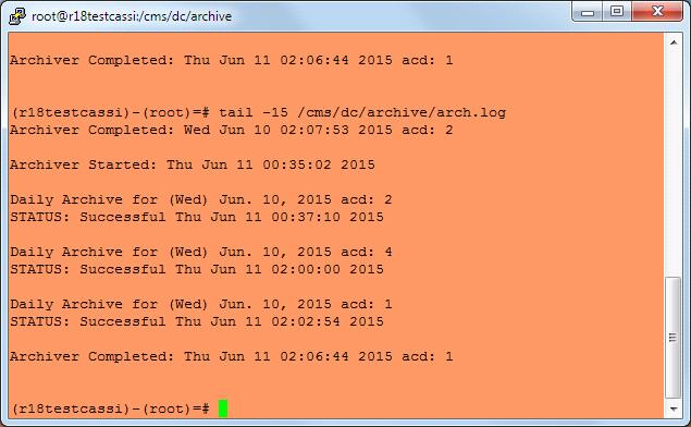 How to determine whether the archiver has run The following is an example of successful arch.log entries: Even if the archiver runs successfully, you might not see data in the report.
