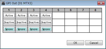 Settings dialog box Chapter 6. Presets GPI Out dialog box Here you can specify the GPI OUT settings that will be output when the preset is recalled.