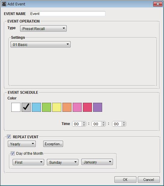Scheduler dialog box Chapter 7. Dialog boxes Add Event dialog box / Edit Event dialog box EVENT NAME Enter the name of the event.