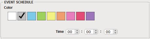Scheduler dialog box Chapter 7. Dialog boxes EVENT SCHEDULE Specify the date and time at which the event will occur. [Color] select switches Choose the color of the event shown in the calendar.