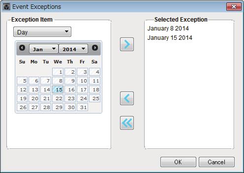 Scheduler dialog box Chapter 7. Dialog boxes Exception Item If the event frequency is [Yearly] Specify the year for which the event will not occur. Only the [Year] can be specified.
