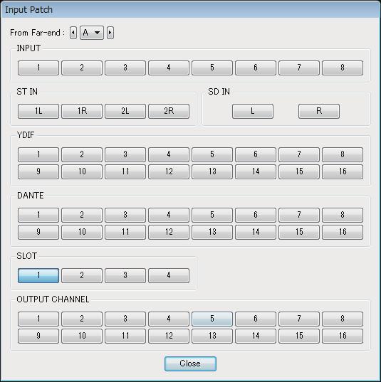 Input Patch dialog box Chapter 4. System screen Input Patch dialog box Here you can specify the connector or channel whose signal will be assigned to each input channel.