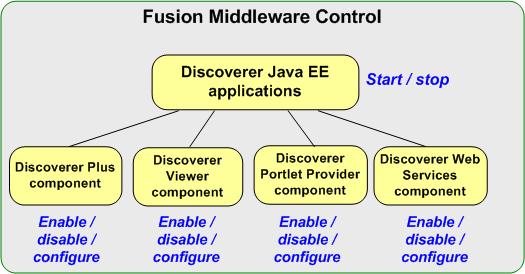About using Fusion Middleware Control to manage Discoverer middle-tier components Monitoring Discoverer metrics. For more information, see Section 4.7, "About monitoring Discoverer performance".