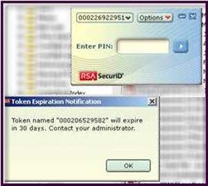 6. Token Expiration Notification The RSA SecurID software token is programmed to expire at a fixed time. The installation of a new token is then required.