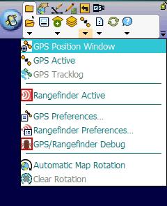 10. To verify the TruPusle is connected and the serial string is downloading correctly. a. Tap the arrow to the right of the GPS Active Menu button to display the drop-down list, Tap GPS/Rangefinder Debug b.