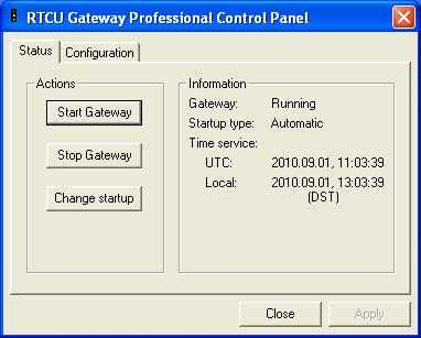 Control Panel This application is used to control the Gateway. The Actions group contains the options for changing the status for the Gateway service.