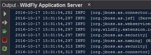 This can be observed in the WildFly Application Server output window shown below.