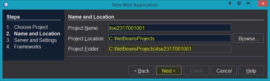 If this is the first time creating a web application in this installation of NetBeans, you may receive a warning at the bottom of the next