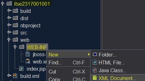 Adding the files jboss-web.xml and web.xml Each of the five projects in the course will contain the two files: jboss-web.xml and web.xml. These files will be essentially identical among the five projects with the exception of the entries with red underlines.